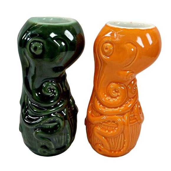 Grinder Adventure Art Tiki Mugs Lot 2 Octo Barrel Rum Munktiki Orange Green - Picture 3 of 6